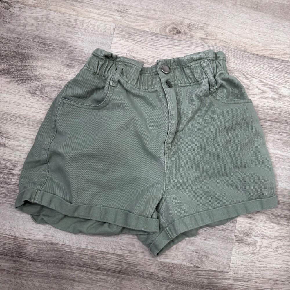 Love Tree High Rise Paperbag Waist Cuffed Shorts Olive Green Size Small